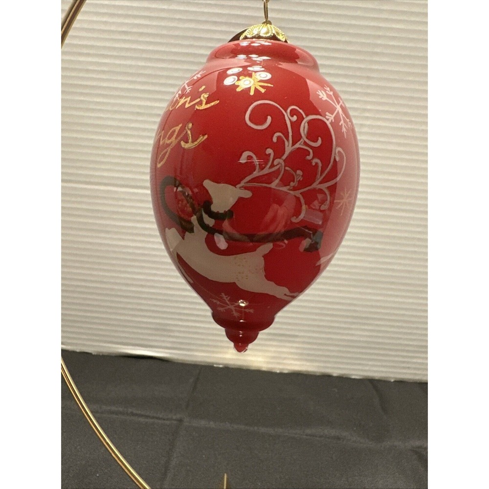 2014 Li‎ Bien Painted Glass Season's Greetings Reindeer Christmas Ornament